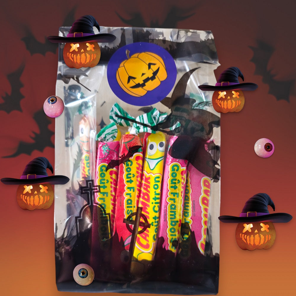 Get ready for a frightfully fun Halloween with our special bag of 12 Carambar Fruits! Bursting with delicious flavors like orange, strawberry, lemon, and raspberry, these soft, chewy candies are perfect for trick-or-treaters or adding a playful twist to your Halloween celebrations.