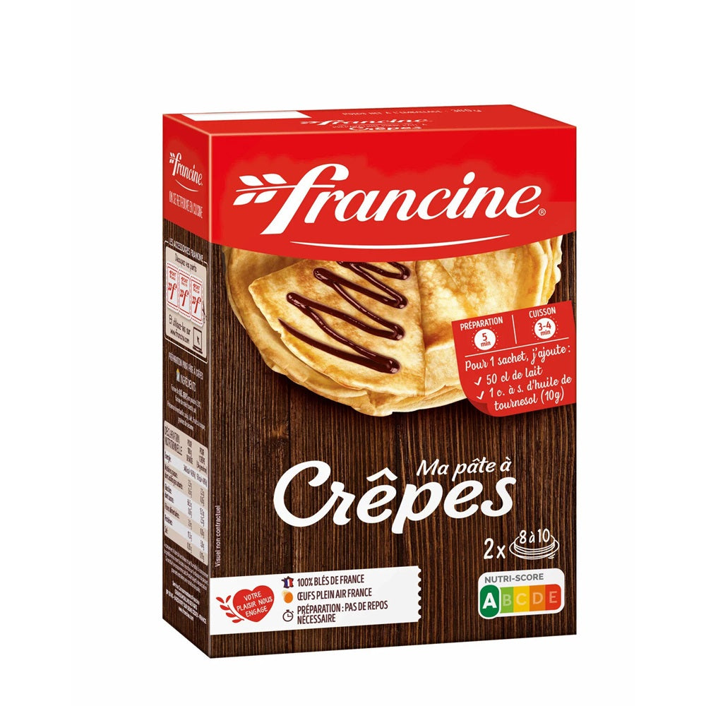 Francine created My crepes mix to make crepes with ease. No more waiting for the dough to rest! With a bag of preparation, milk, a little oil, and a few whips, your dough is ready to make 10 beautiful golden crepes.