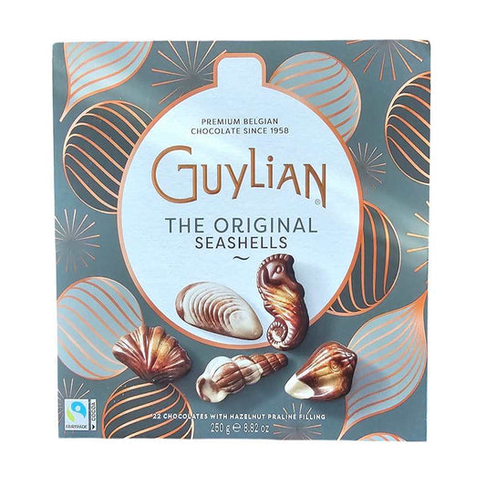 Delight in the luxurious taste of Guylian "Sea Shells" Hazelnut Praline, a world-renowned Belgian chocolate treat. Each piece is meticulously crafted from a blend of rich white, milk, and dark Belgian chocolate, creating beautifully marbled sea shell shapes.