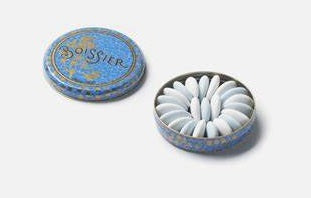 Discover the luxurious Almond Dragées by Maison Boissier, presented in a stunning blue tin adorned with gold calligraphy. Perfect for special occasions, these artisanal sweets epitomize French confectionery art