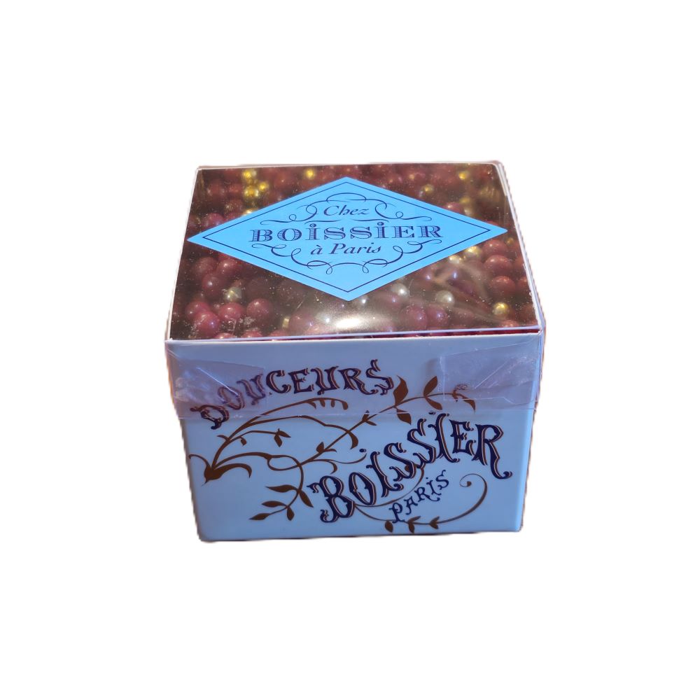 Maison Boissier Luxury Raspberry & Gold Chocolate Pearls - 7oz (200g) Elegant Blue Box