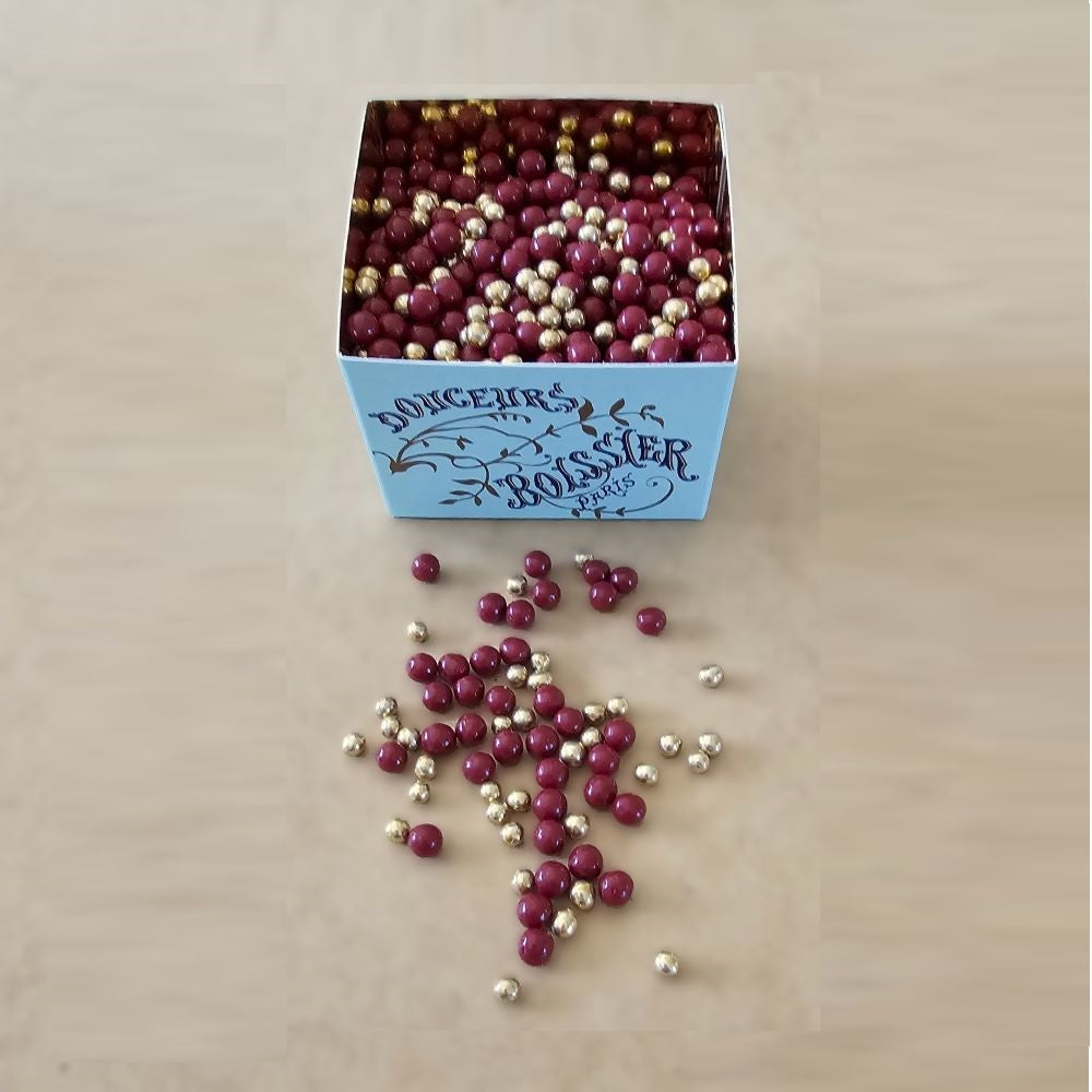 Maison Boissier Luxury Raspberry & Gold Chocolate Pearls - 7oz (200g) Elegant Blue Box