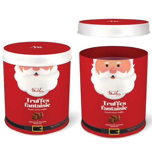 Celebrate the magic of Christmas with Mathez Cocoa Powdered Original Truffles, beautifully presented in a festive Santa Claus tin. Made in France with top-quality ingredients, these cocoa-dusted truffles offer a luxurious and rich chocolate experience that melts in your mouth.