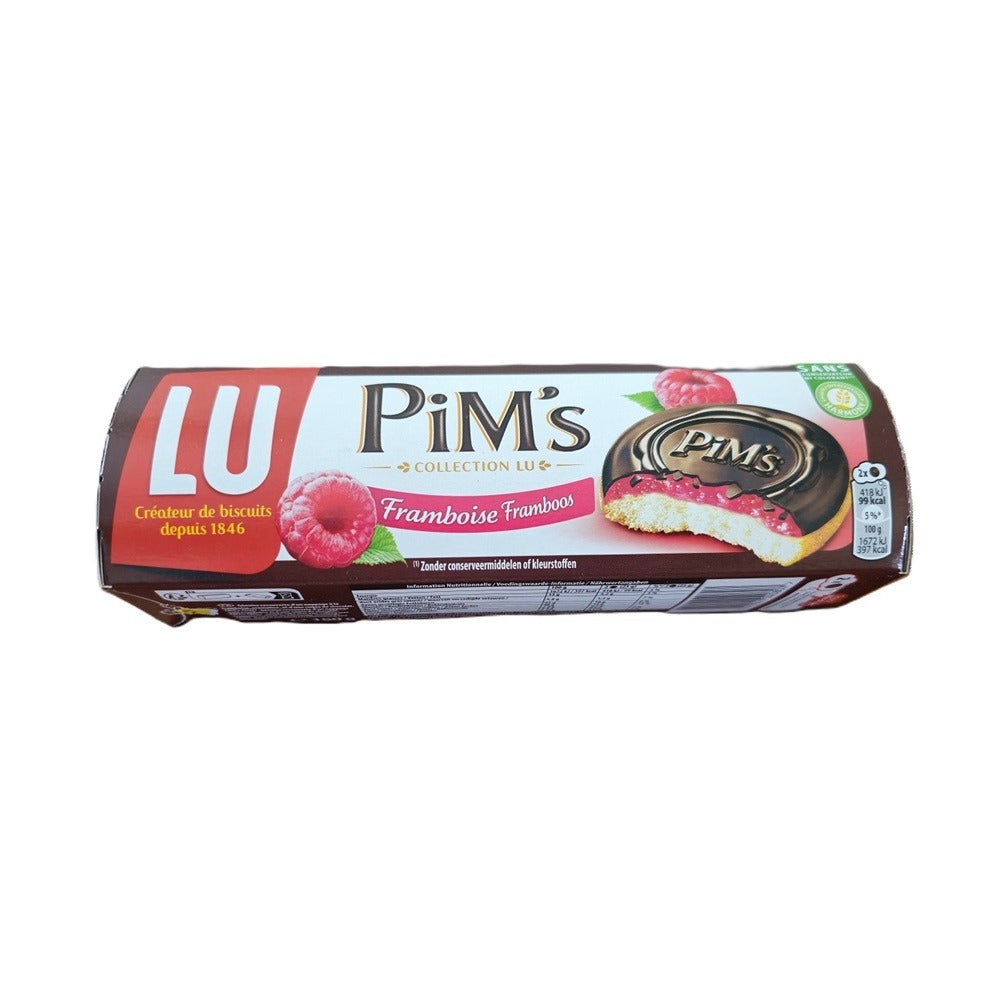 Savor the unmatched elegance of LU Pim's Raspberry, a delightful fusion of European sophistication and the tangy sweetness of raspberries. This exquisite confection features a light, airy cake base, lovingly layered with a tart raspberry filling, and enveloped in a sumptuous dark chocolate shell.