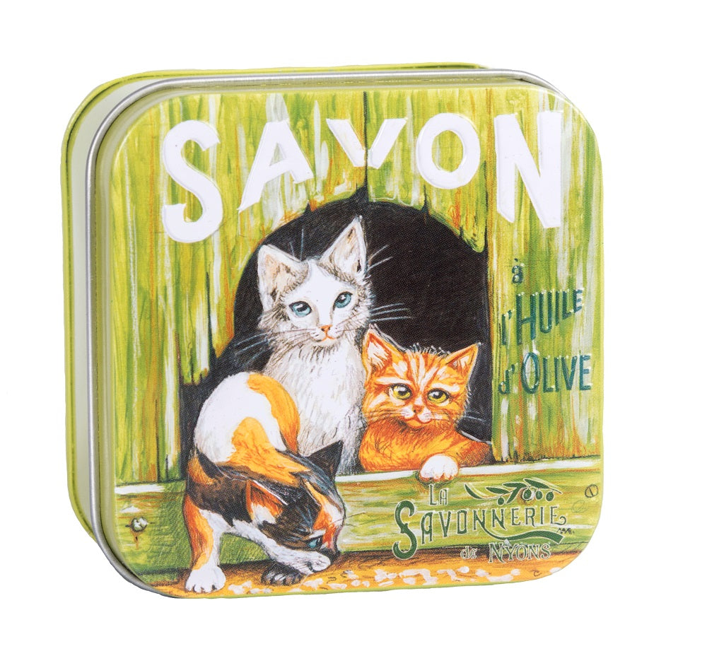 The 'Trio of Cats' vintage tin, housing a luxurious rose-scented soap, makes for an ideal gift for cat lovers and admirers of vintage aesthetics. It's a unique blend of functional art and everyday luxury.