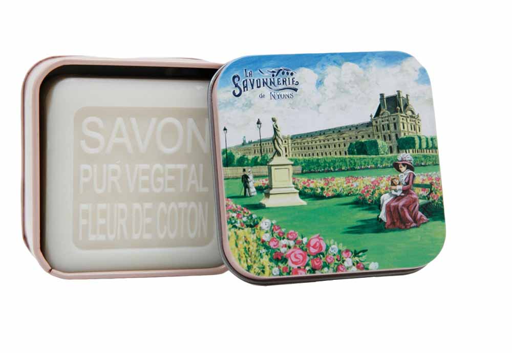 La Savonnerie de Nyons Metal Box "Les Jardins" Cotton Flower Soap 3.52oz/100g