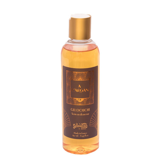 La Savonnerie de Nyons Shower Gel with Organic Argan Oil, enriched with shea butter and vitamin E for hydration and skin protection.