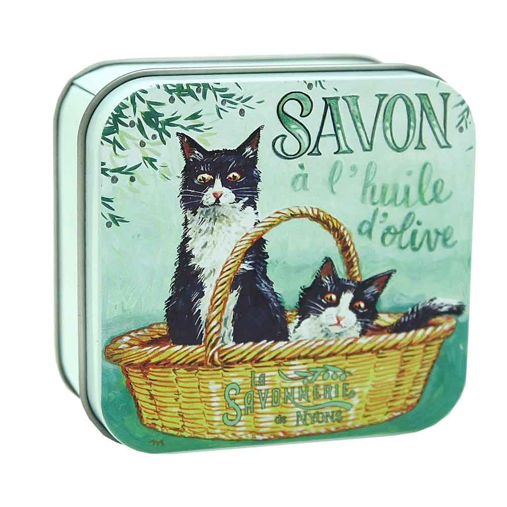 La Savonnerie de Nyons Metal Box Tuxedo Cats Cotton Flower Soap 100g/3.51 oz