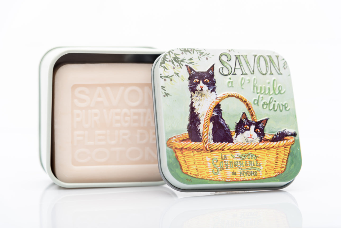 La Savonnerie de Nyons Metal Box Tuxedo Cats Cotton Flower Soap 100g/3.51 oz