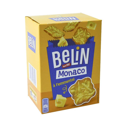 The Monaco de Belin are savory biscuits with an extra-fine, melting texture that melts in your mouth. Every biscuit is topped with gratinated Emmental cheese, which adds a flavorful and creamy touch to each bite. These biscuits are ideal for a quick snack or a night out with friends.