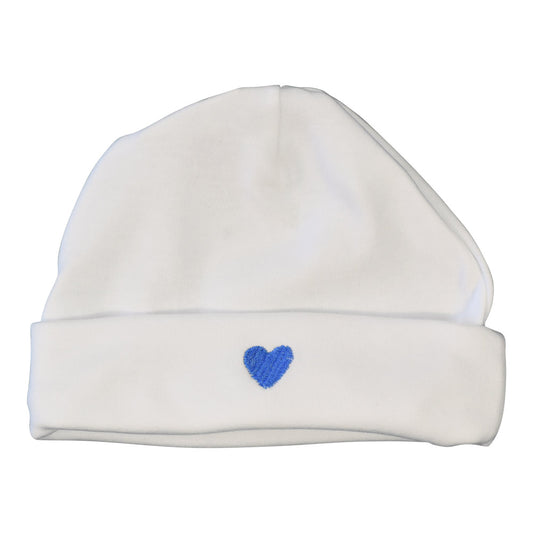 Le Panier Francais Baby Cap with a Blue Heart-Shaped Pattern