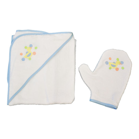 Le Panier Francais Embroidered Bath Towel with a Hood and a Glove Blue