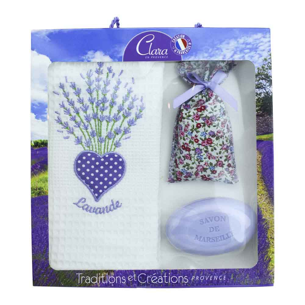 Clara en Provence White Gift Set Towel, Lavender Soap, Lavandin Bag