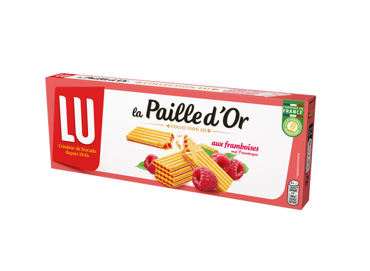 Experience the pleasure of LU Paille d'Or wafers, available in a convenient pack of 170g. Each wafer is filled with luscious raspberry goodness, crafted without any artificial colors, preservatives, or flavors.