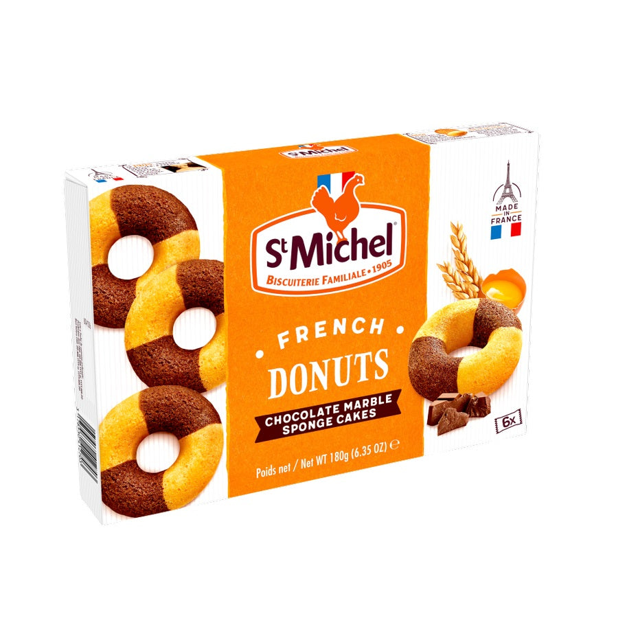 Marble Donuts by St. Michel are a lovely way to introduce young taste buds to the delightful combination of vanilla and chocolate. At snack time, youngsters can look forward to both flavor and enjoyment with these soft-textured cakes that have been made with an innovative shape.