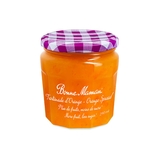 Bonne Maman's More fruit, less sugar Orange Spread is made without the use of any artificial preservatives and contains 38% less sugar than our traditional jams, all without sacrificing any of the delicious fruity flavor!