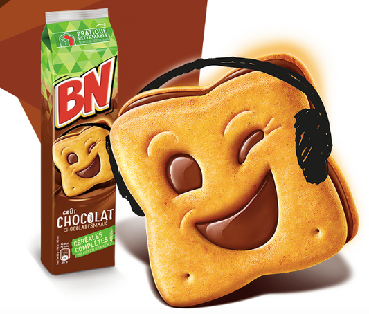 BN choco. A legendary smile, a delicious chocolat between two cereal biscuits, all in a reclosable package to crisp longer: it's the ideal snack.